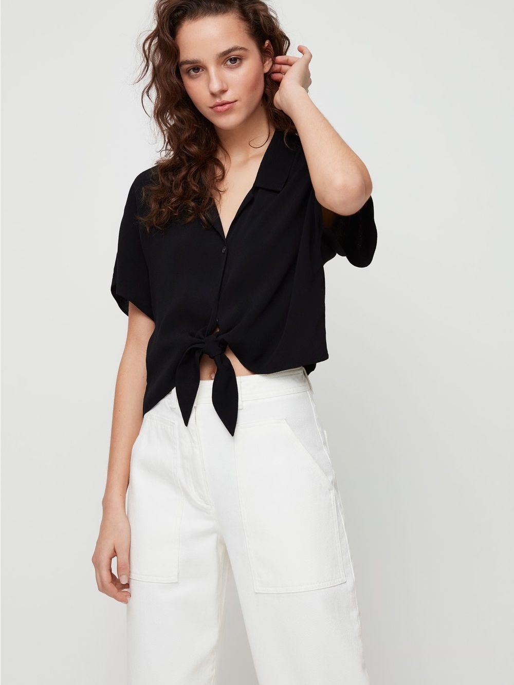 Classic Black Tie-Front Women's Shirt